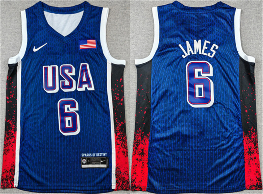 Men's Navy USA Basketball #6 LeBron James 2024 Olympics Stitched Jersey